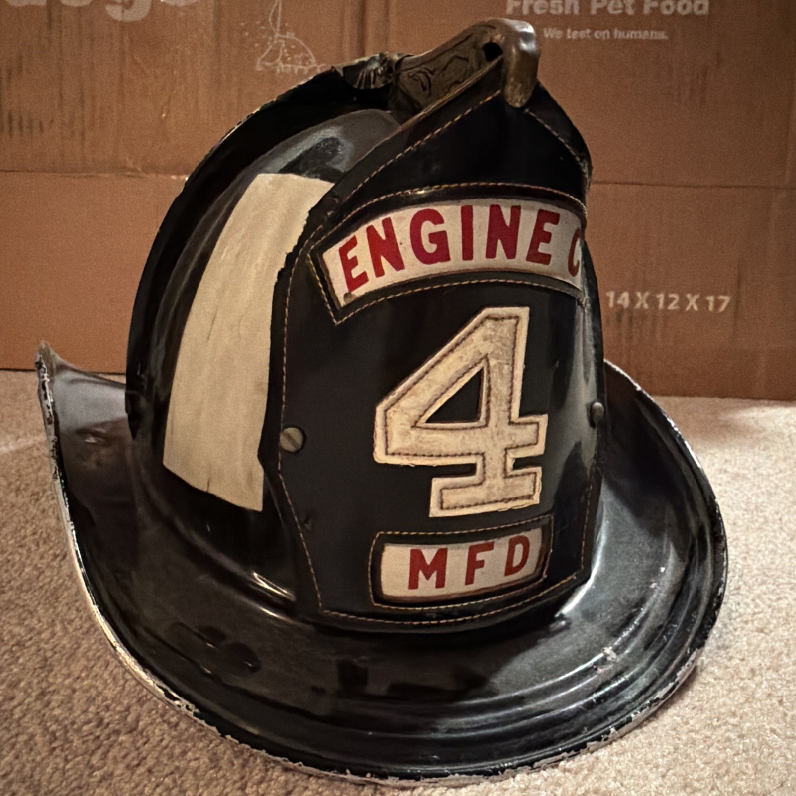 ANTIQUE METAL CAIRNS & BROTHER FIREFIGHTER/FIRE HELMET