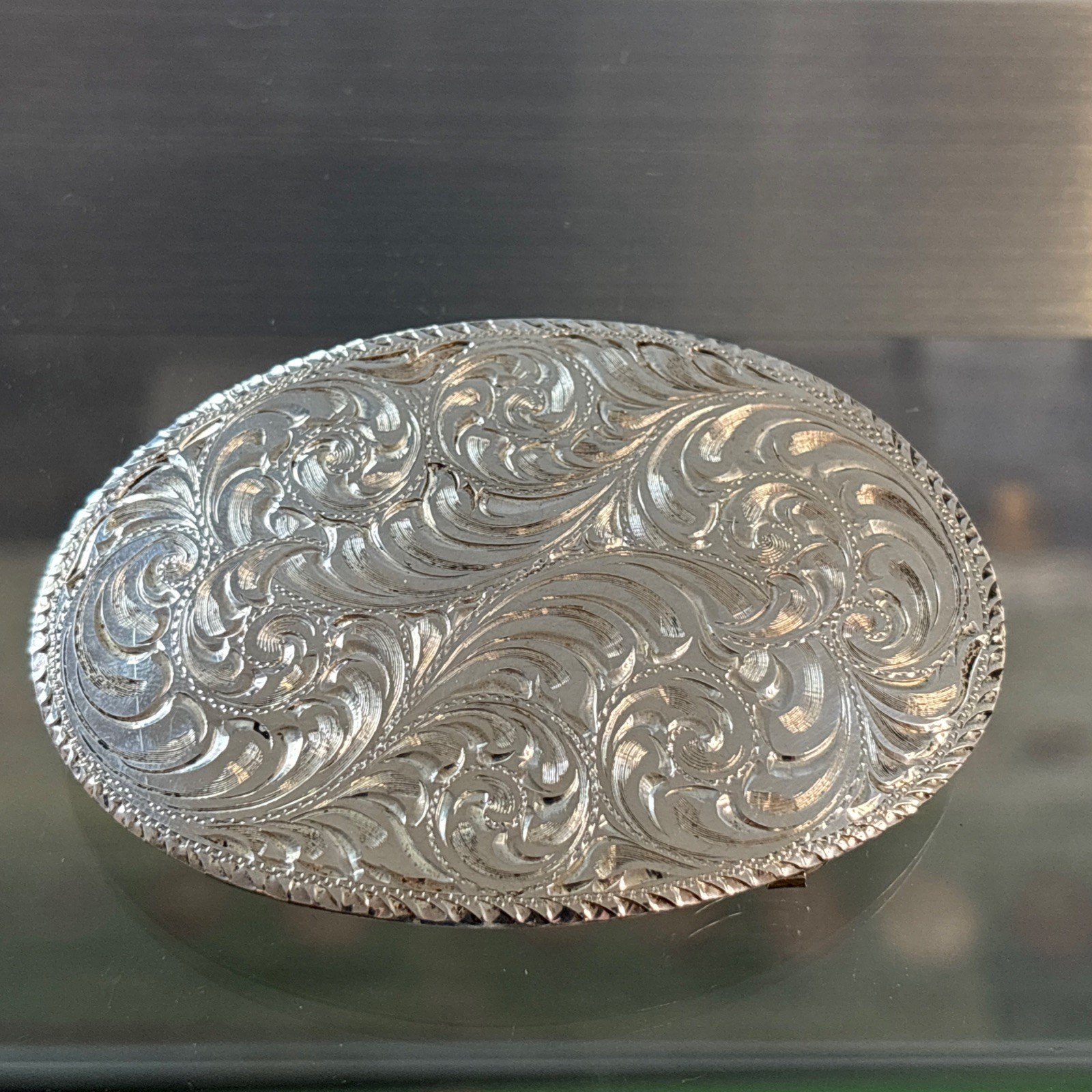 Vintage Engraved CH Comstock Heritage Sterling Silver Belt Buckle 3.75 x 2.75in