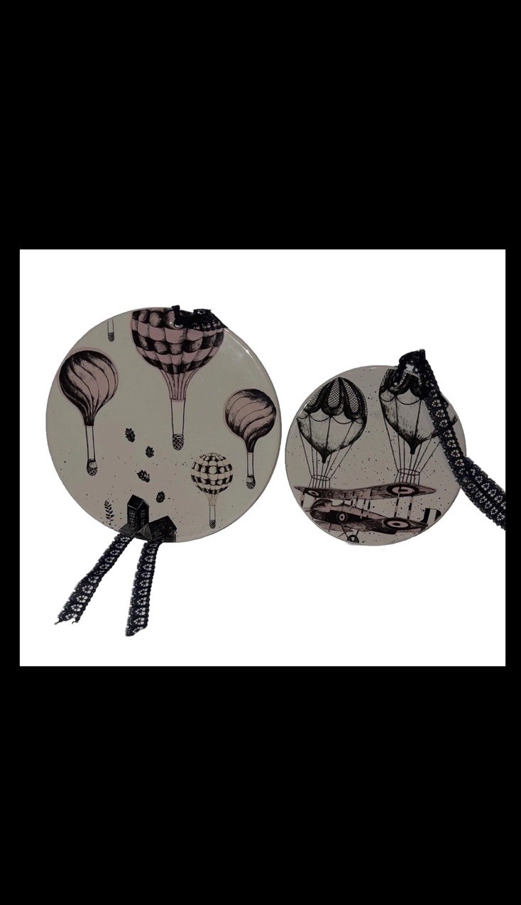 Nice Bloomingville Vtg Hot Air Balloon 2 Round Ceramic Hanging Wall Art  Plaque