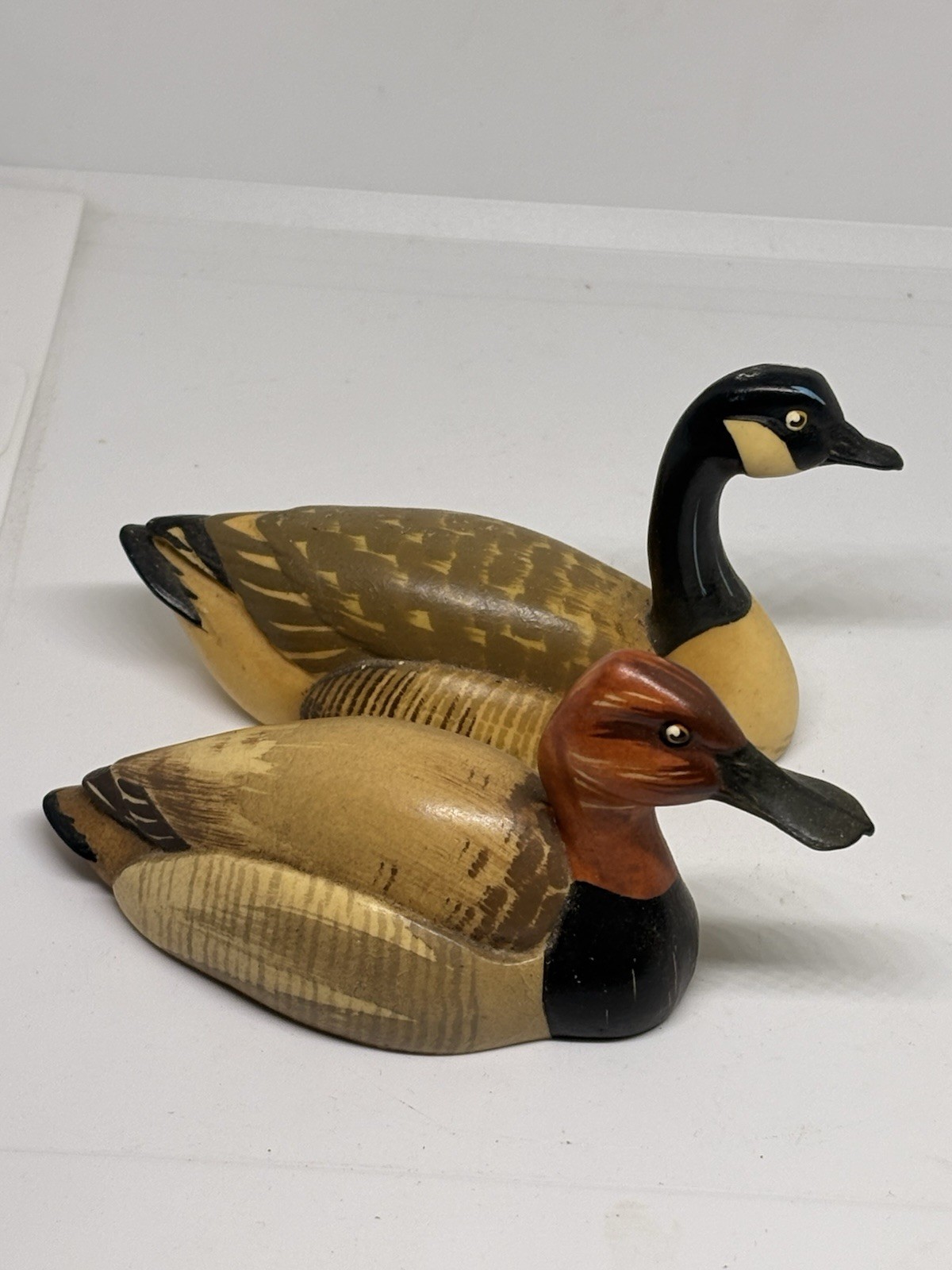 Vintage ANRI Italy Miniature Wood Duck Decoys - Canada Goose & Canvasback Pair