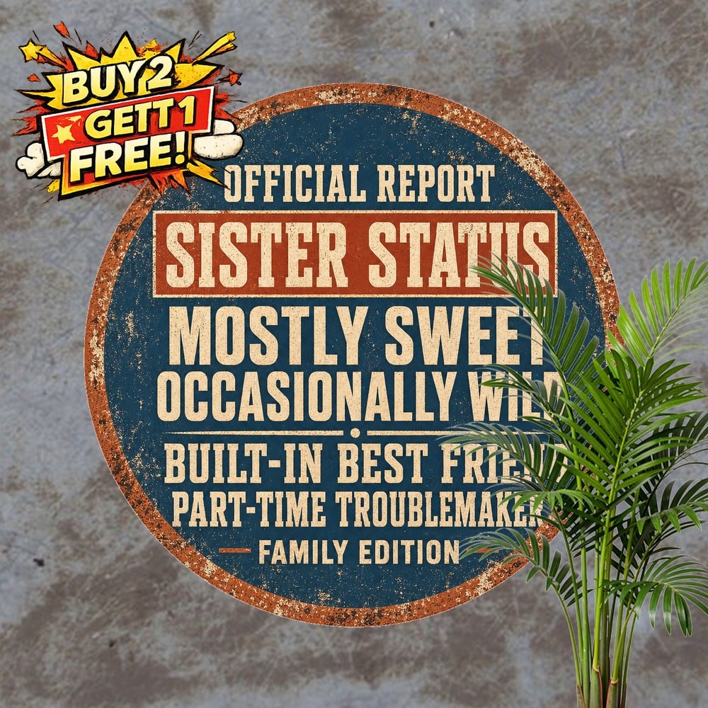 Funny Sister Quote Vintage Style Round Metal Tin Sign Home Wall Decor 8x8