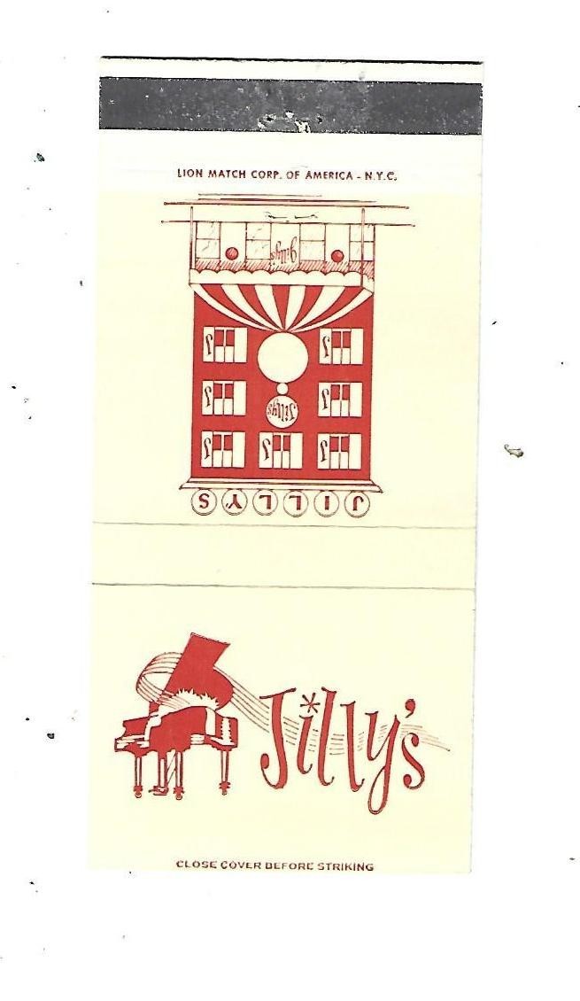 Jilly's - NYC Matchcover    Endorsed by Frank Sinatra as his favorite bistro