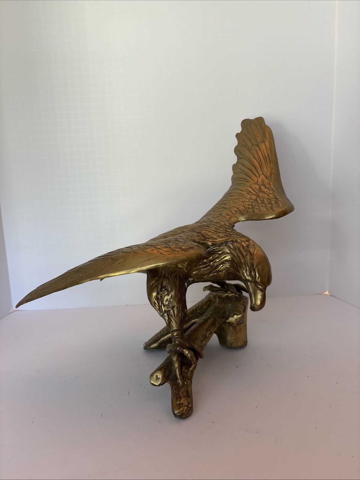 Vintage Large Brass Eagle perched On Branch 18” Wingspan 13” Tall Highest Point
