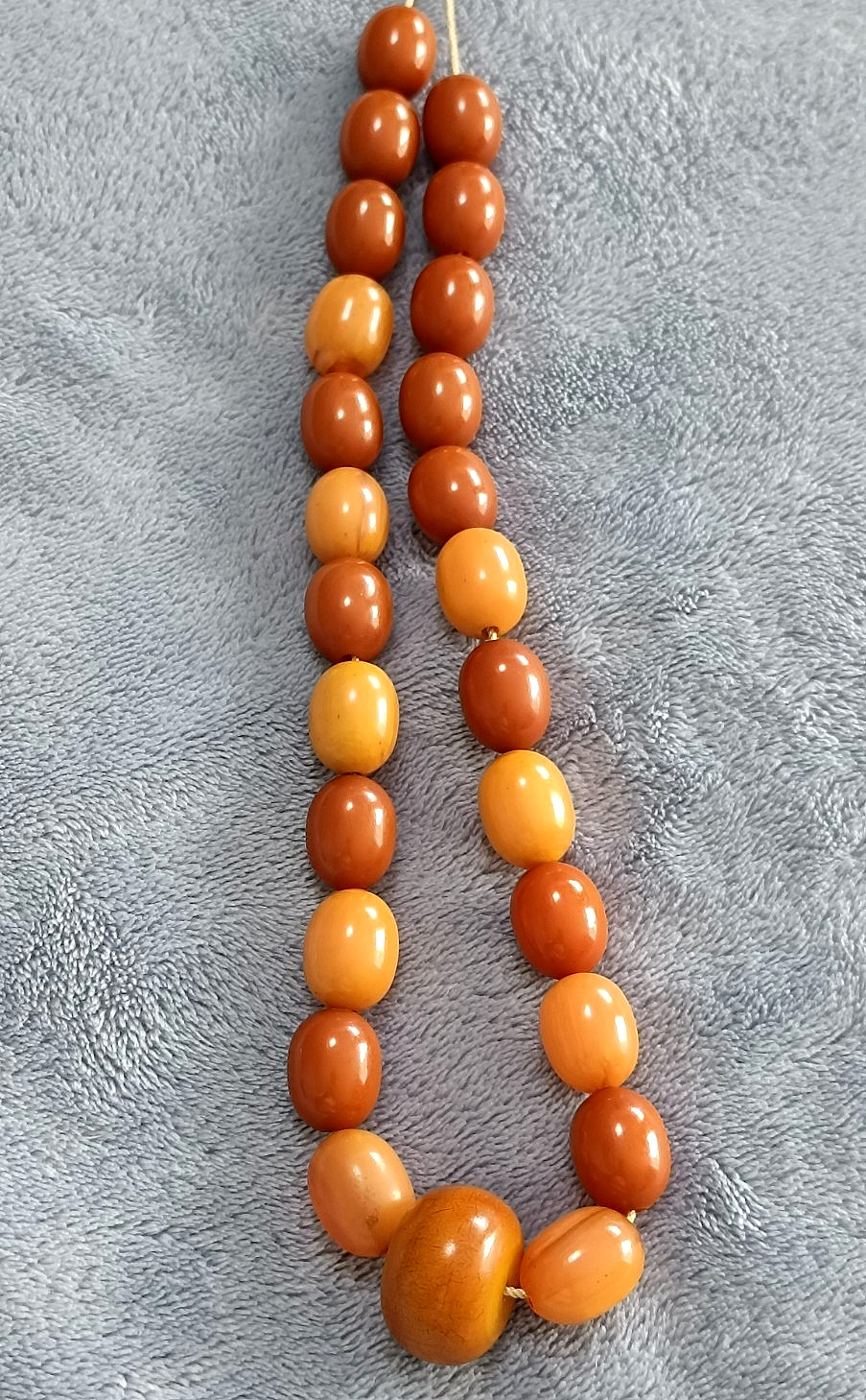 🔴 88 grams Vintage BAKELITE Oval Beads Necklace Landscape Amber color TESTED