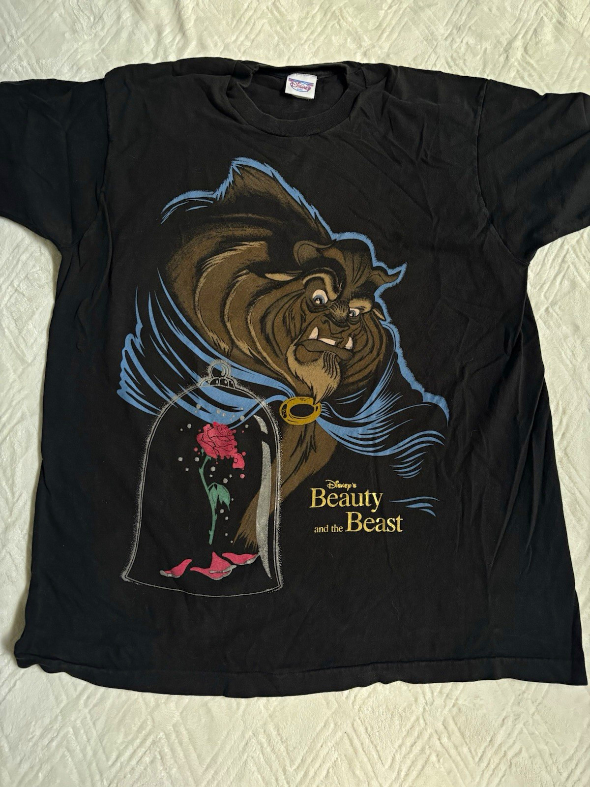 Vintage Beauty and the Beast Beast Rose Graphic Black T-Shirt OSFA