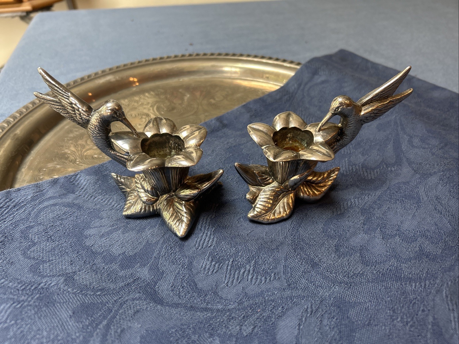Vintage Gorham Heritage Hummingbird Candle Holder Set - Silver Plate - Lovely