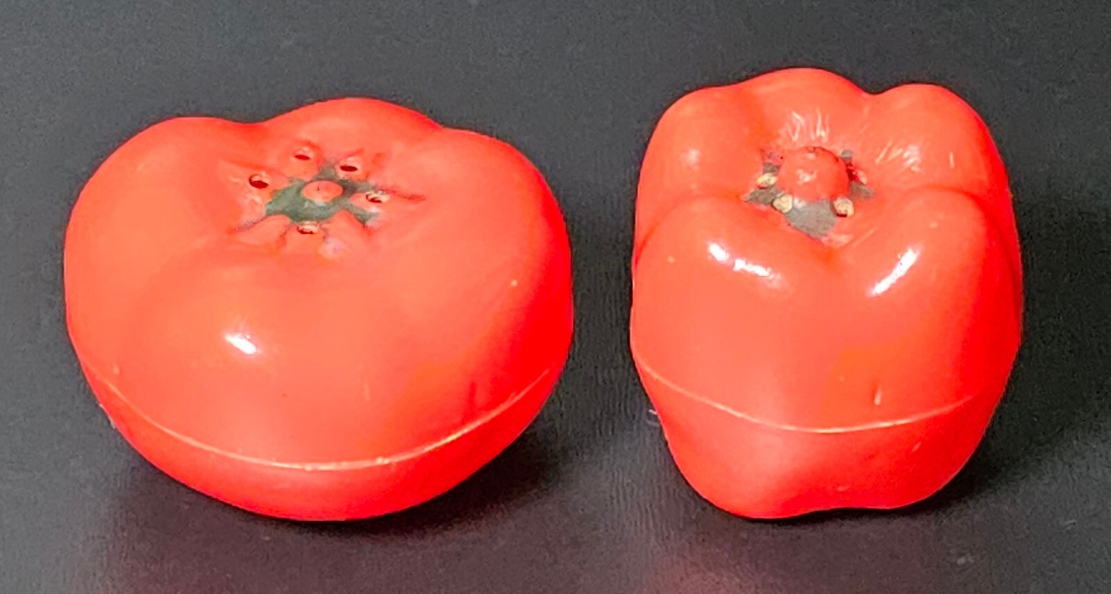 Vintage Salt And Pepper Shakers Red Pepper and Tomato Plastic 1960\'s Retro MCM