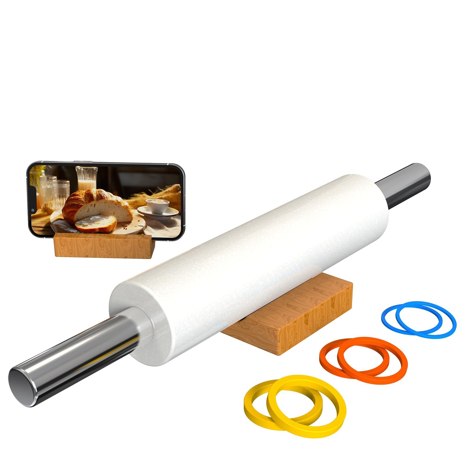 18.5\'\' Marble Rolling Pin,Stainless Steel Handles,3-Thickness Rings&Stand 18.5\'\' Marble Rolling Pin,Stainless Steel Handles,3-Thickness Rings&Stand