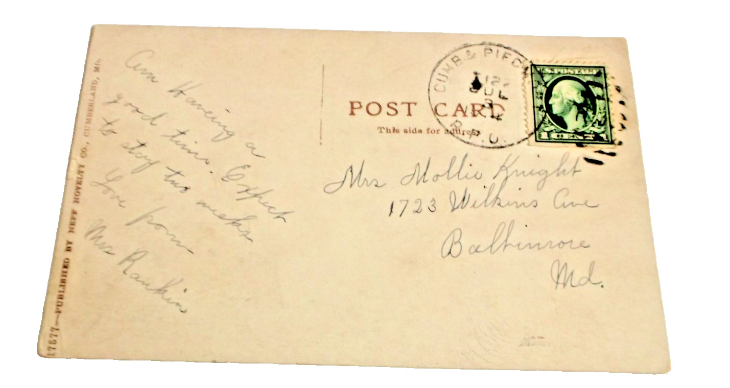 RARE 1911 CUMBERLAND & PENNSYLVANIA RAILROAD RPO HANDLED POST CARD FROSTBURG