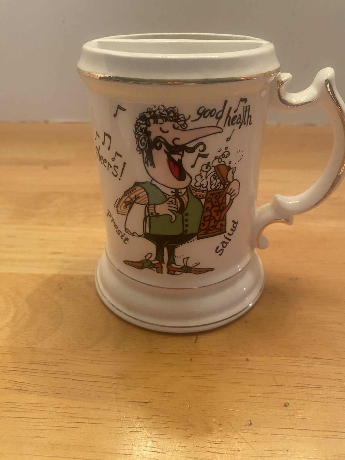 Vtg. Royal Crown China “Cheers” Beer Tankard / Mustache Cup