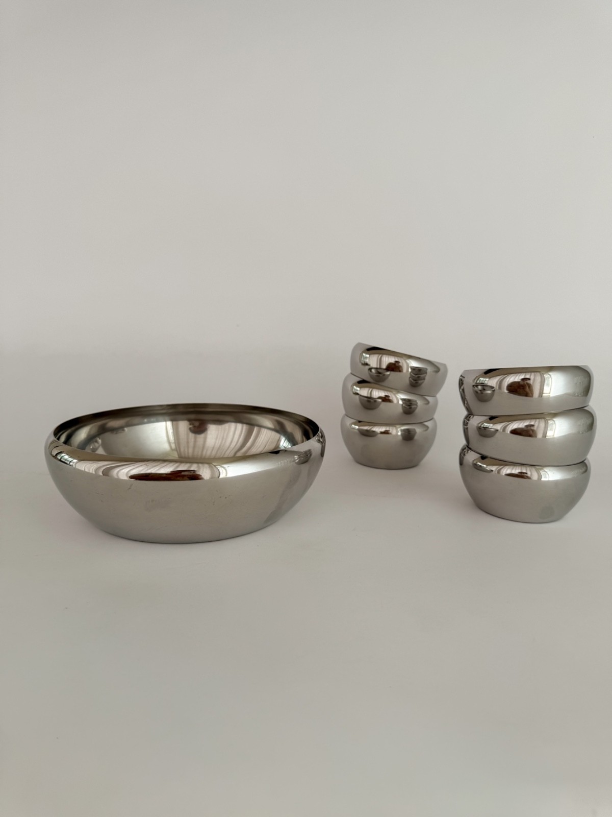 A Set of Vintage MCM Stainless Steel Serving Bowls By MOTTA