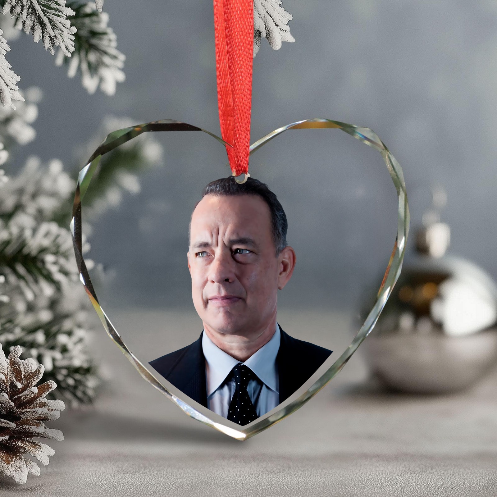 Tom Hanks Christmas Ornament, Celebrity Fan Holiday Gift, Acrylic or Glass
