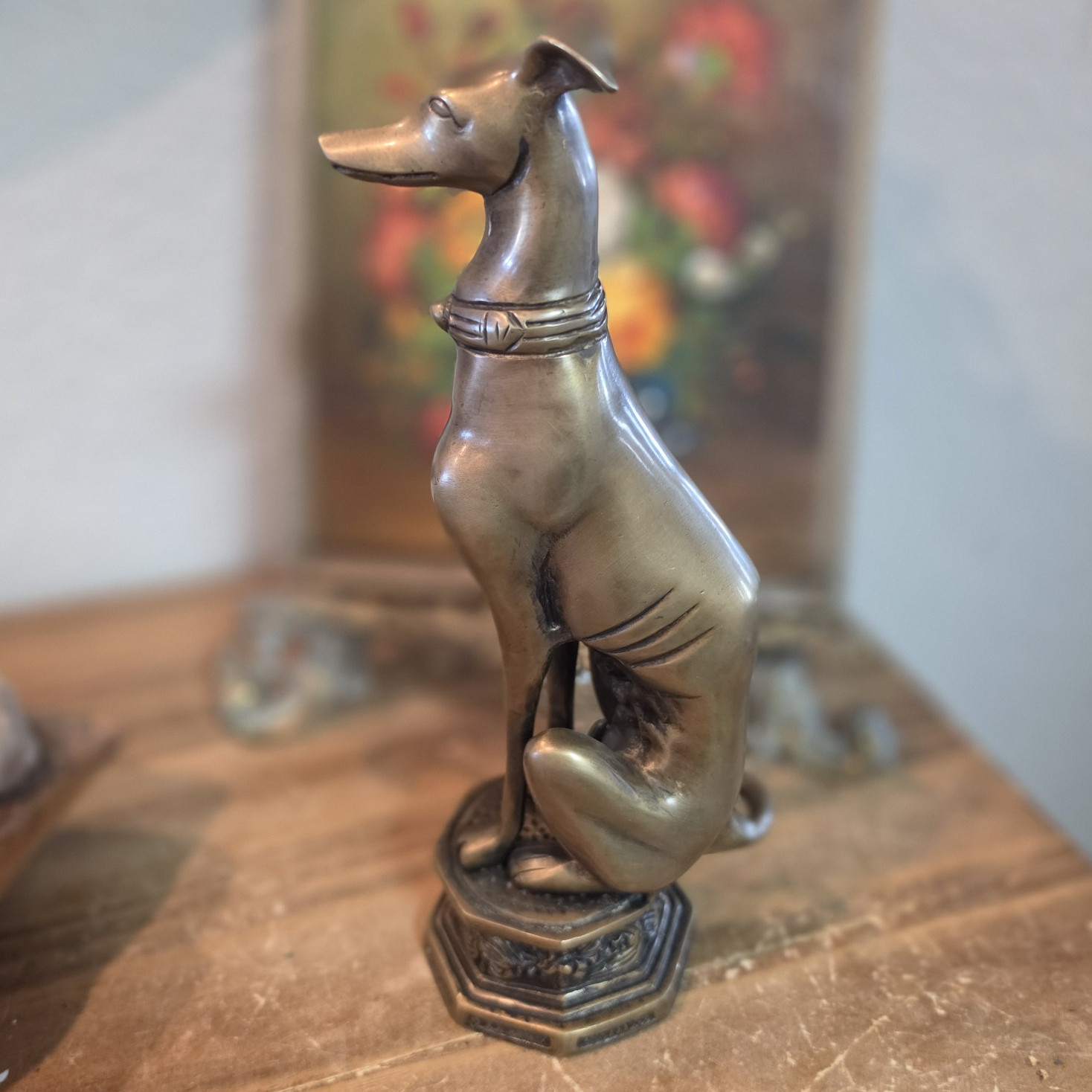 Vtg Art Deco Greyhound Whippet Greyhound Solid Brass Dog Figure Statue 10 1/2