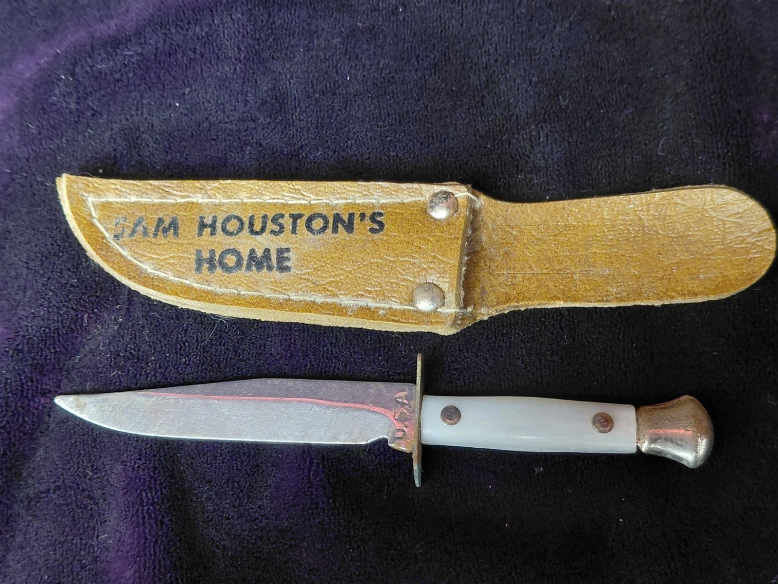 Sam Houston\'s Home Souvenir Miniature Knife W/Sheath USA 4\