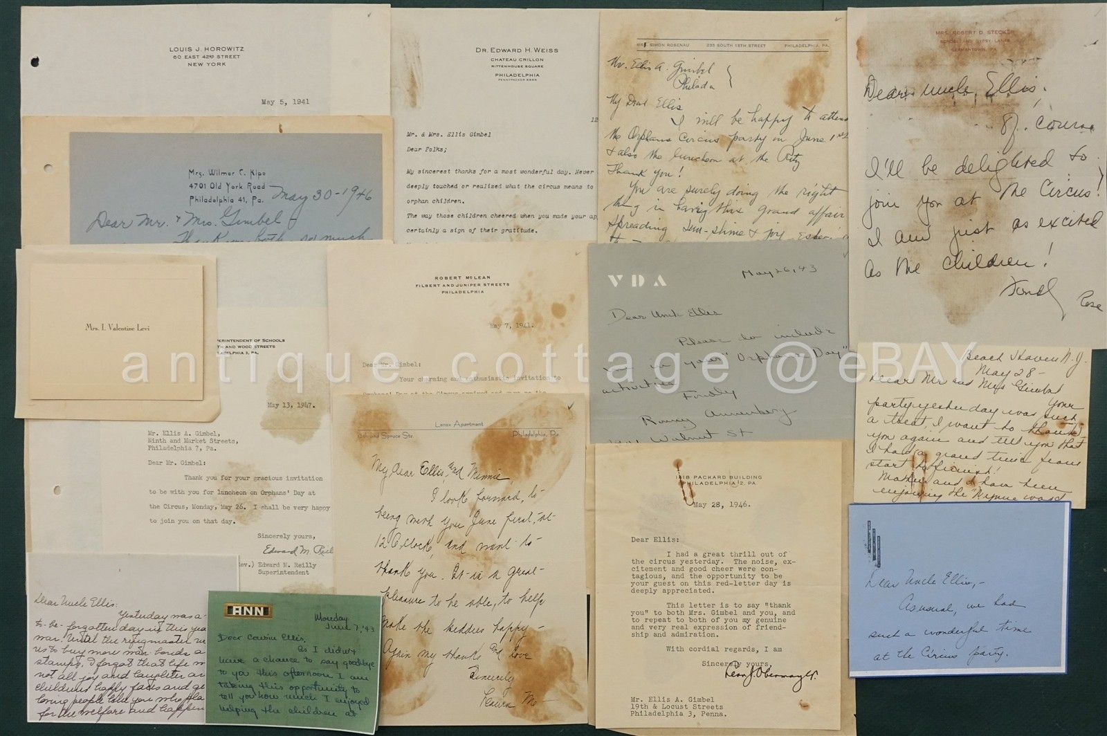 LOT 1940s antique 15pc EPHEMERA philadelphia pa ELLIS A. GIMBEL department store