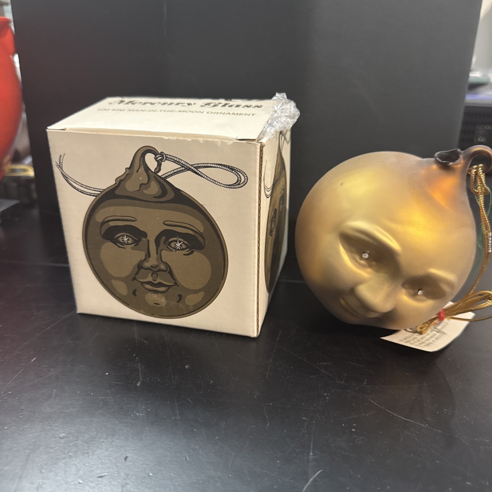 Vintage Frosted Mercury Glass Moon Face Ornament Dept 56 Handblown Glass whimsy