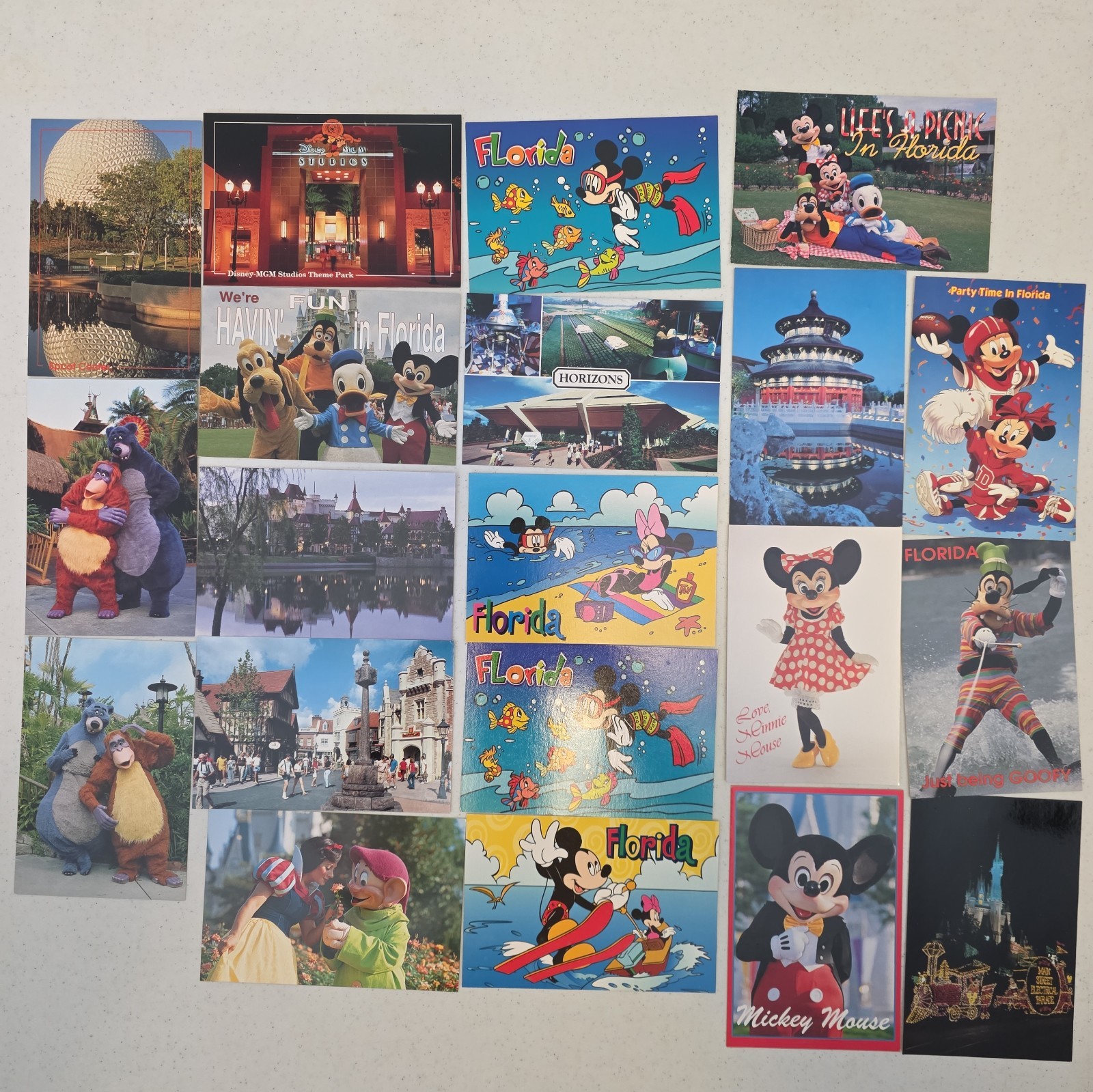 20 Vintage Disney Postcards Lot Florida Fun Baloo Goofy Mickey NOS 80s 90s