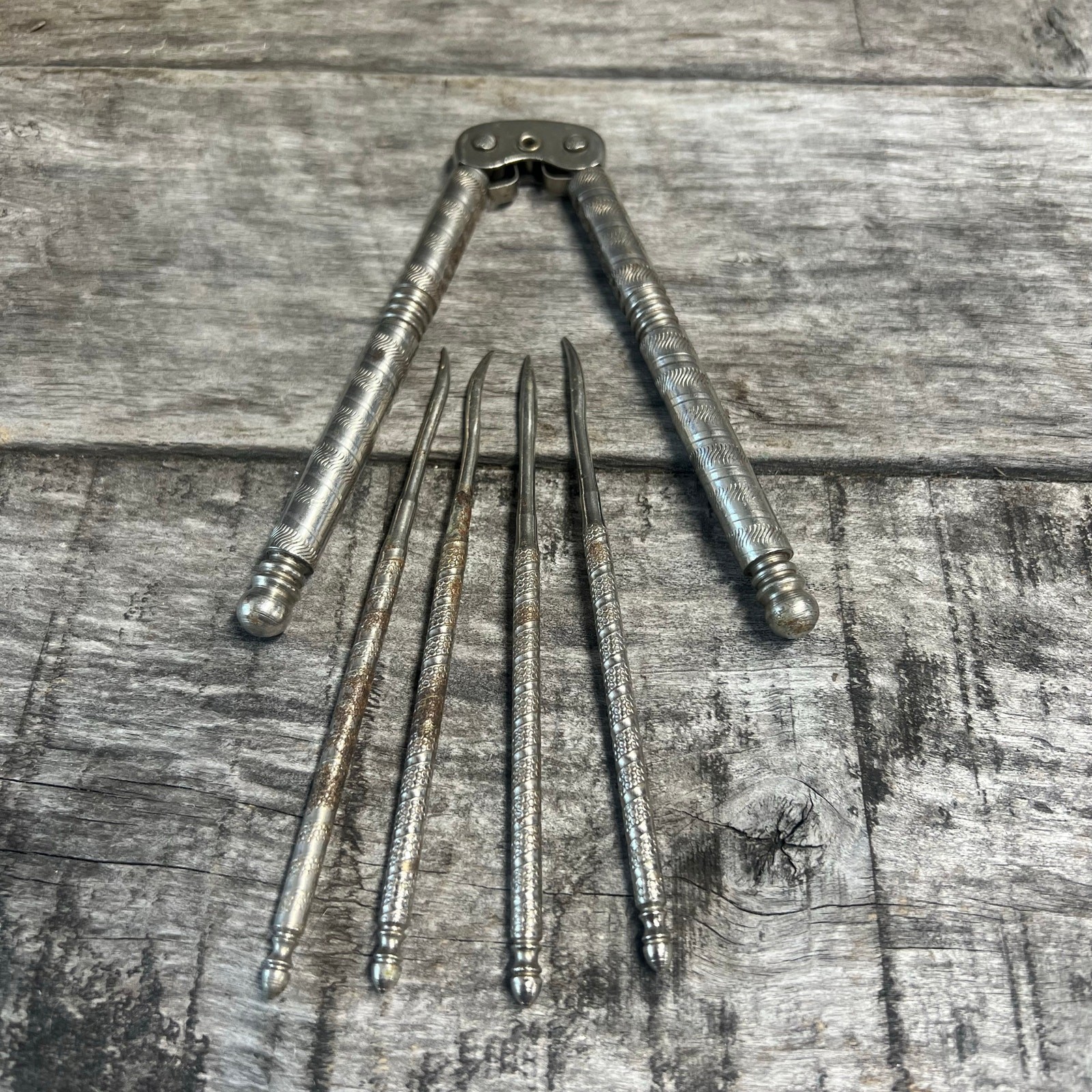 Vintage Nutcracker Set Metal Handles w Picks Nut Cracker Tool
