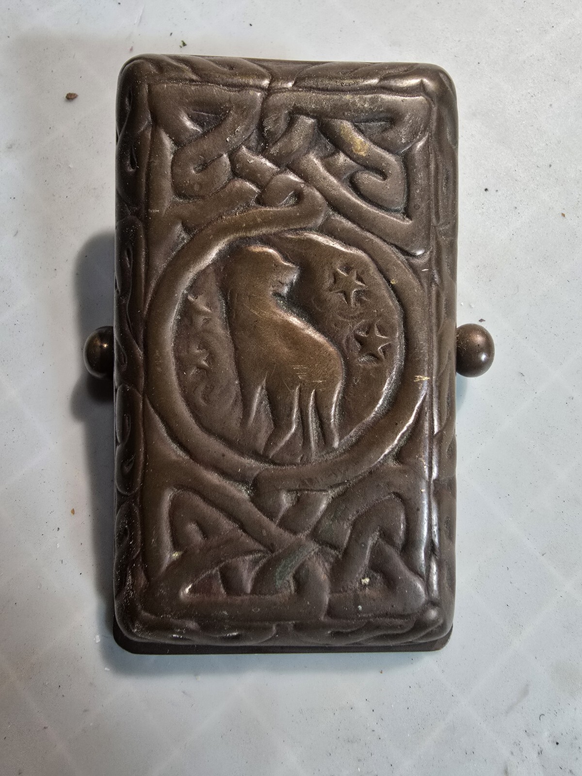 ANTIQUE L.C.T. TIFFANY STUDIOS BRONZE ZODIAC DESK ART LETTER PAPER CLIP HOLDER  