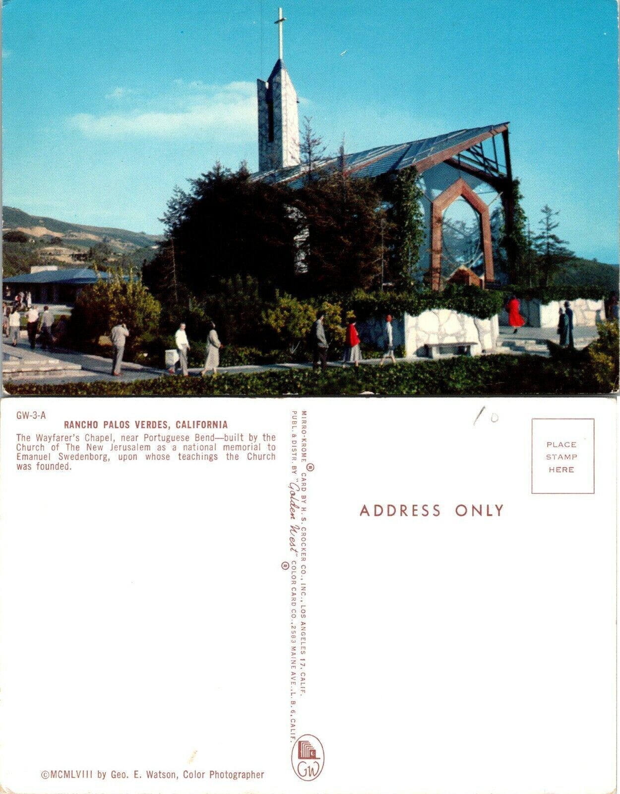 California Portuguese Bend Wayfarer\'s Chapel Church Lloyd Wright VTG Postcard