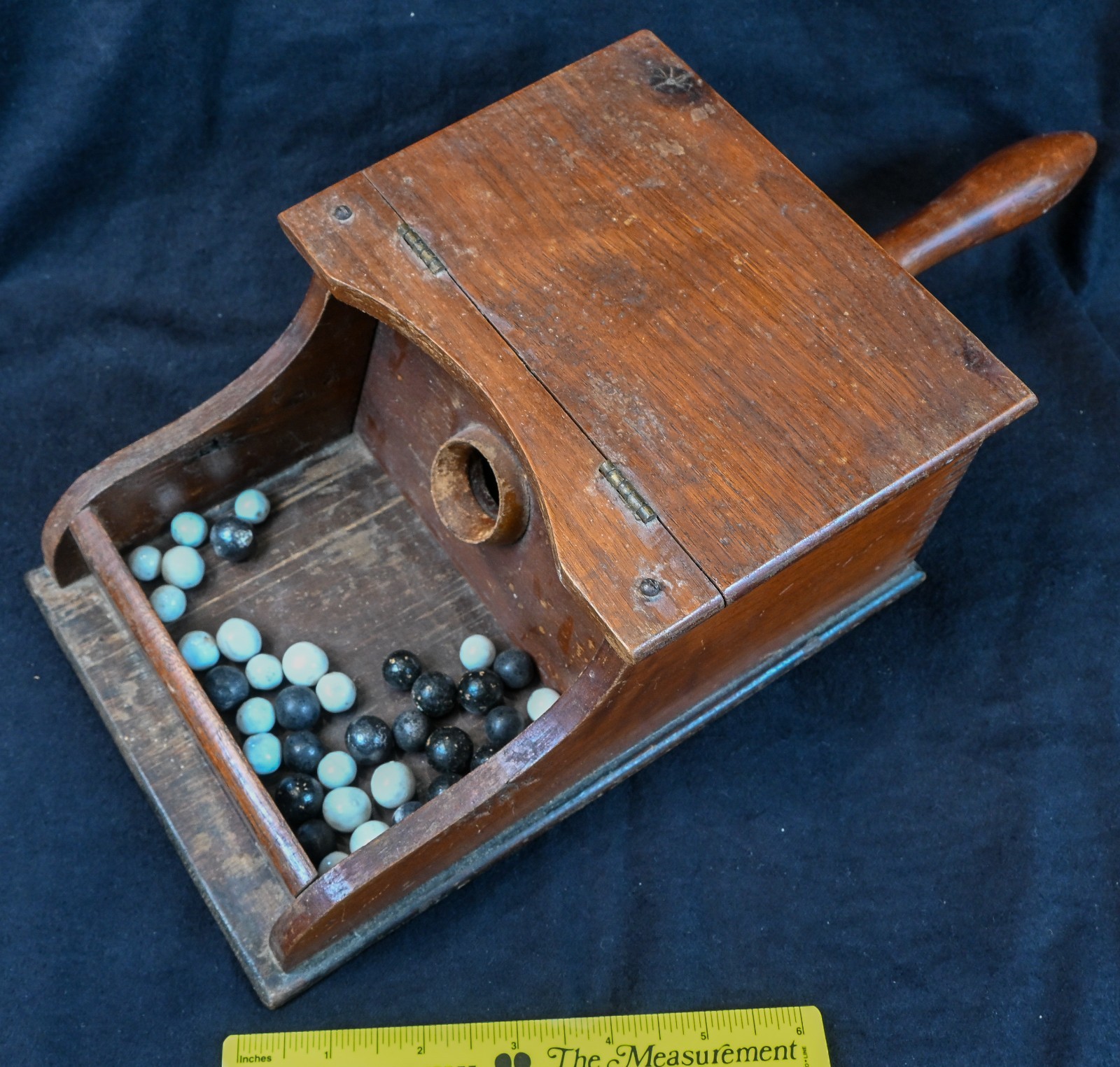 Vintage Voting Ballot Box, Fraternal, 37 White China and Clay Marbles, S1677
