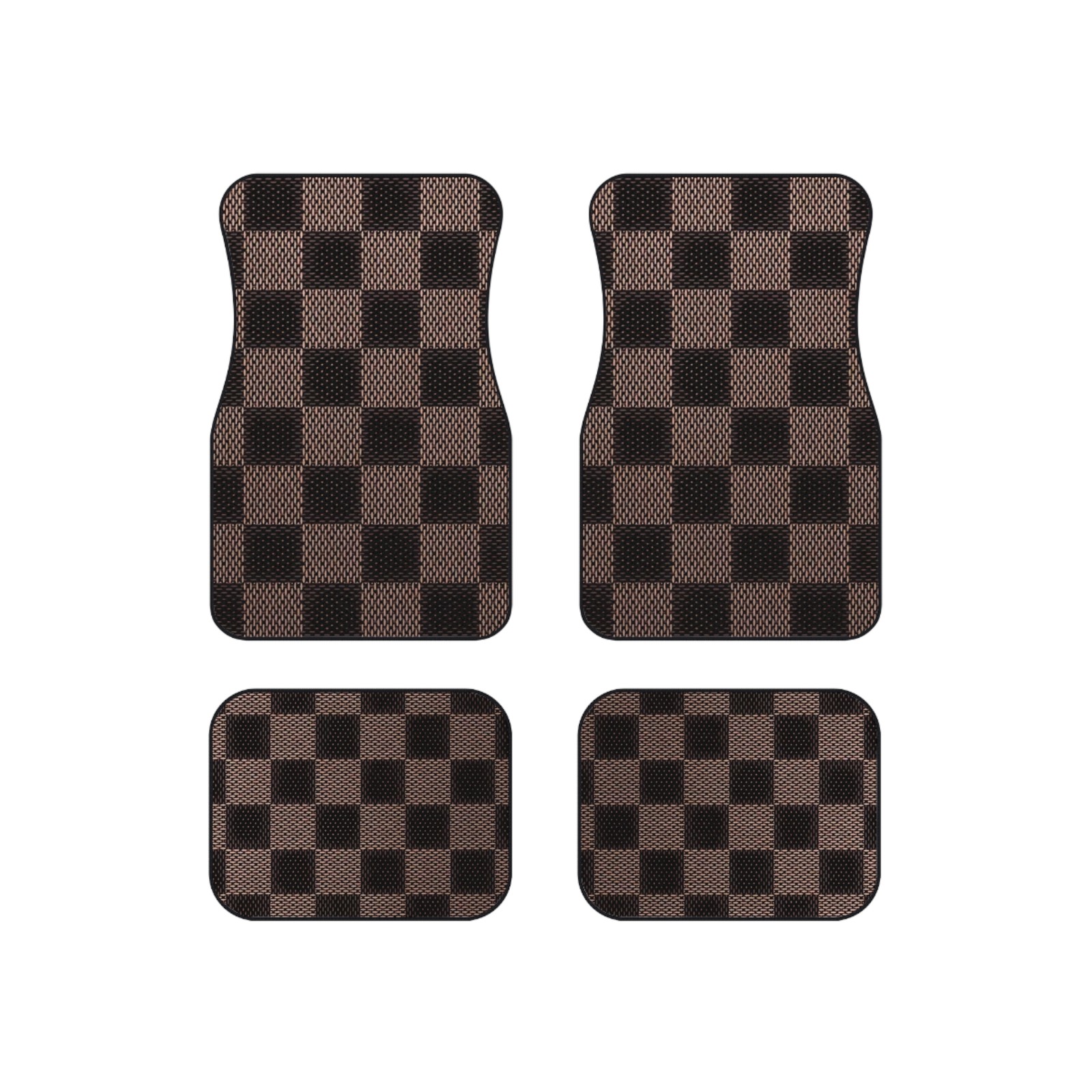 Stylish Car Mats Set, Universal Fit Brown Checkered Pattern, Car Mat Set Stylish Car Mats Set, Universal Fit Brown Checkered Pattern, Car Mat Set