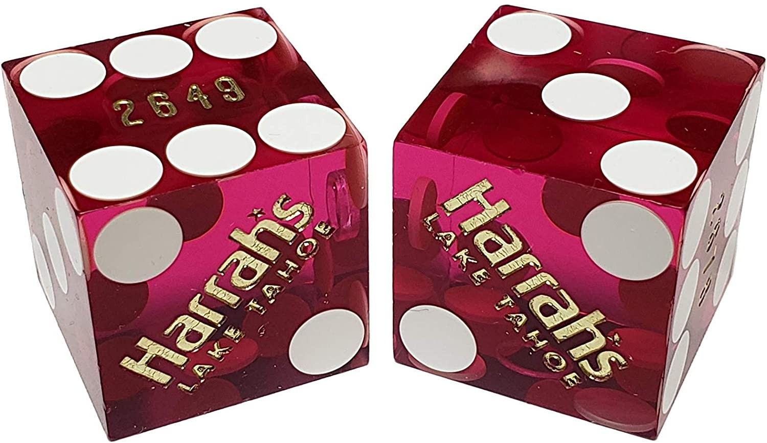 Genuine Harrah's Lake Tahoe Nevada Casino Dice Purple Polished Mixed Serial #s
