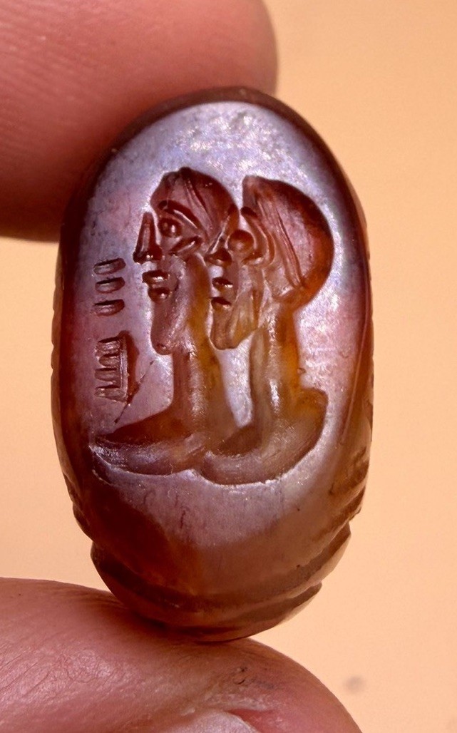 Near Eastern Old Intaglio Seal Stone Kings Rare Agate Bead Stamp
