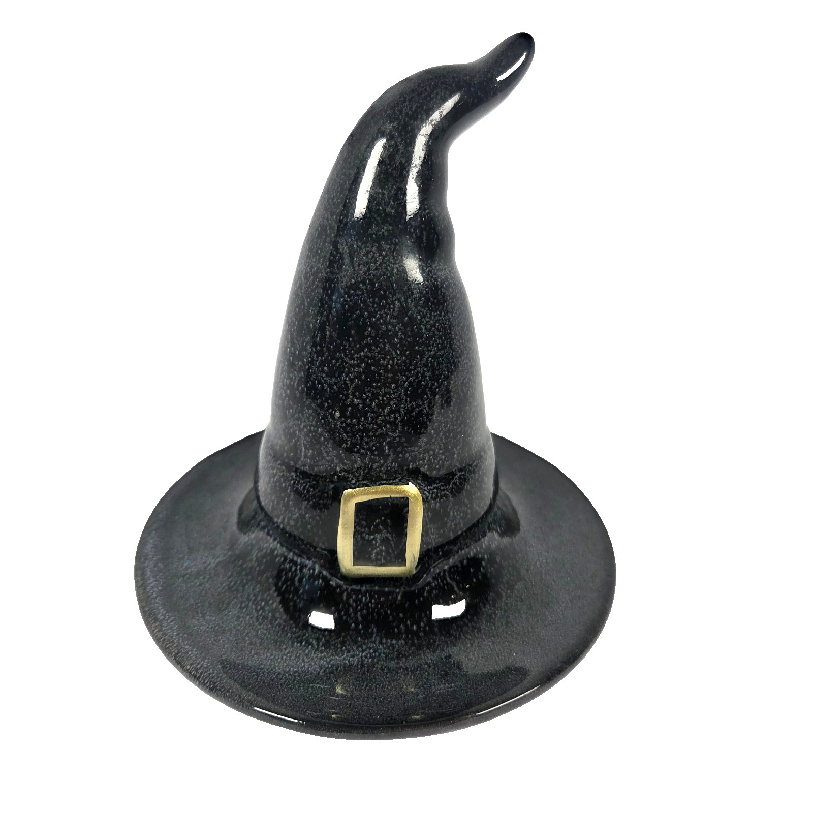 Becki Owens Witch Hat Figurine 6 Inch Black Ceramic Halloween Decor Gold Buckle
