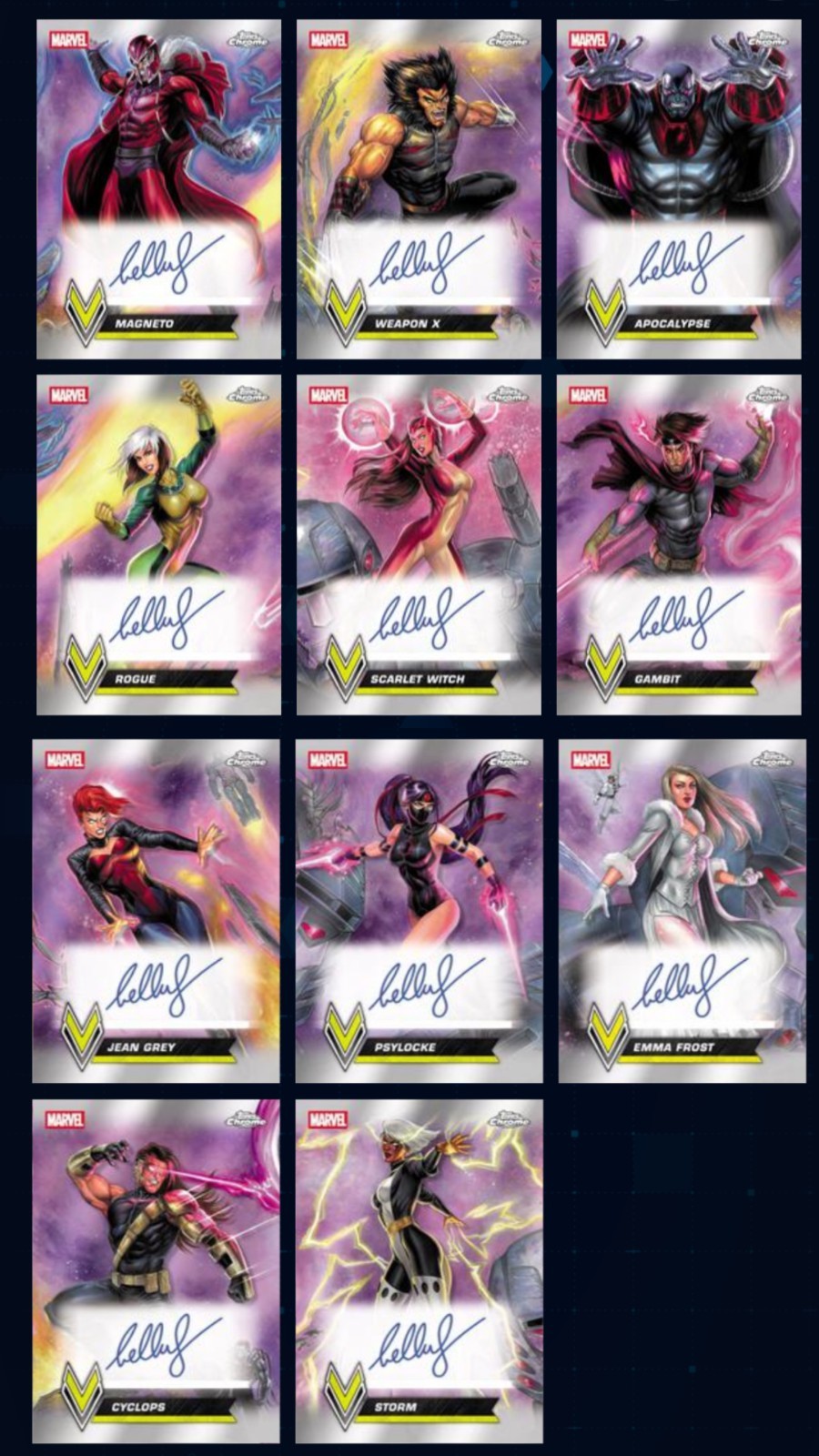 TOPPS MARVEL COLLECT CHROME VARIED VISAGE LEGENDARY SIGNATURE CRAFT  11 CARD SET