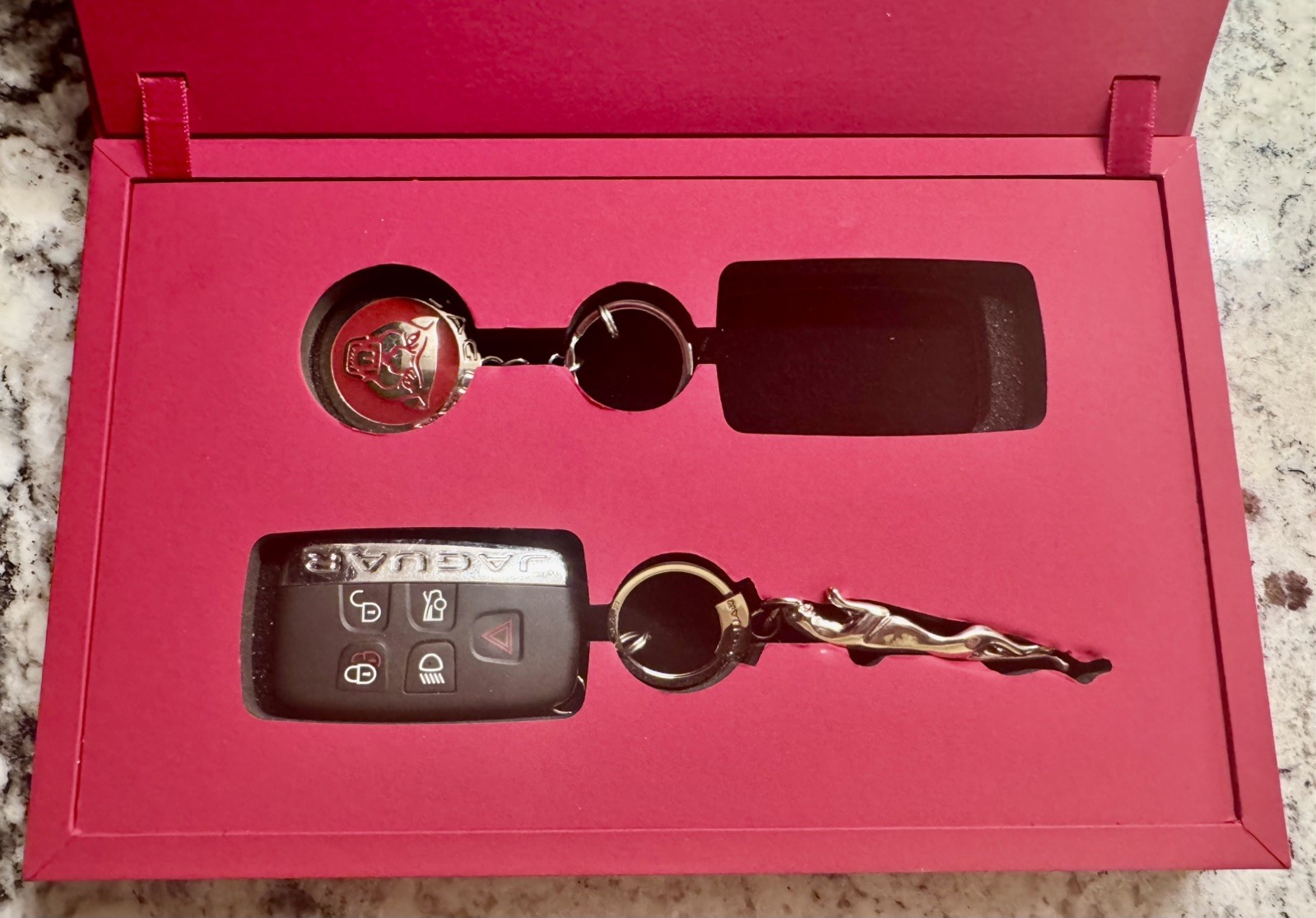 Jaguar Set of 2 Key Rings / Key Chains and Jaguar Key FOB, never used, with box 