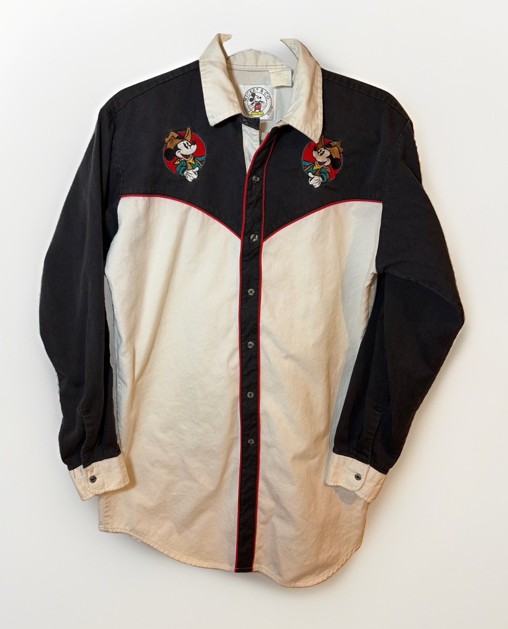 VTG 90s Disney Mickey & Co Western Yoke Shirt Embroidery Cowboy Kidcore Rodeo