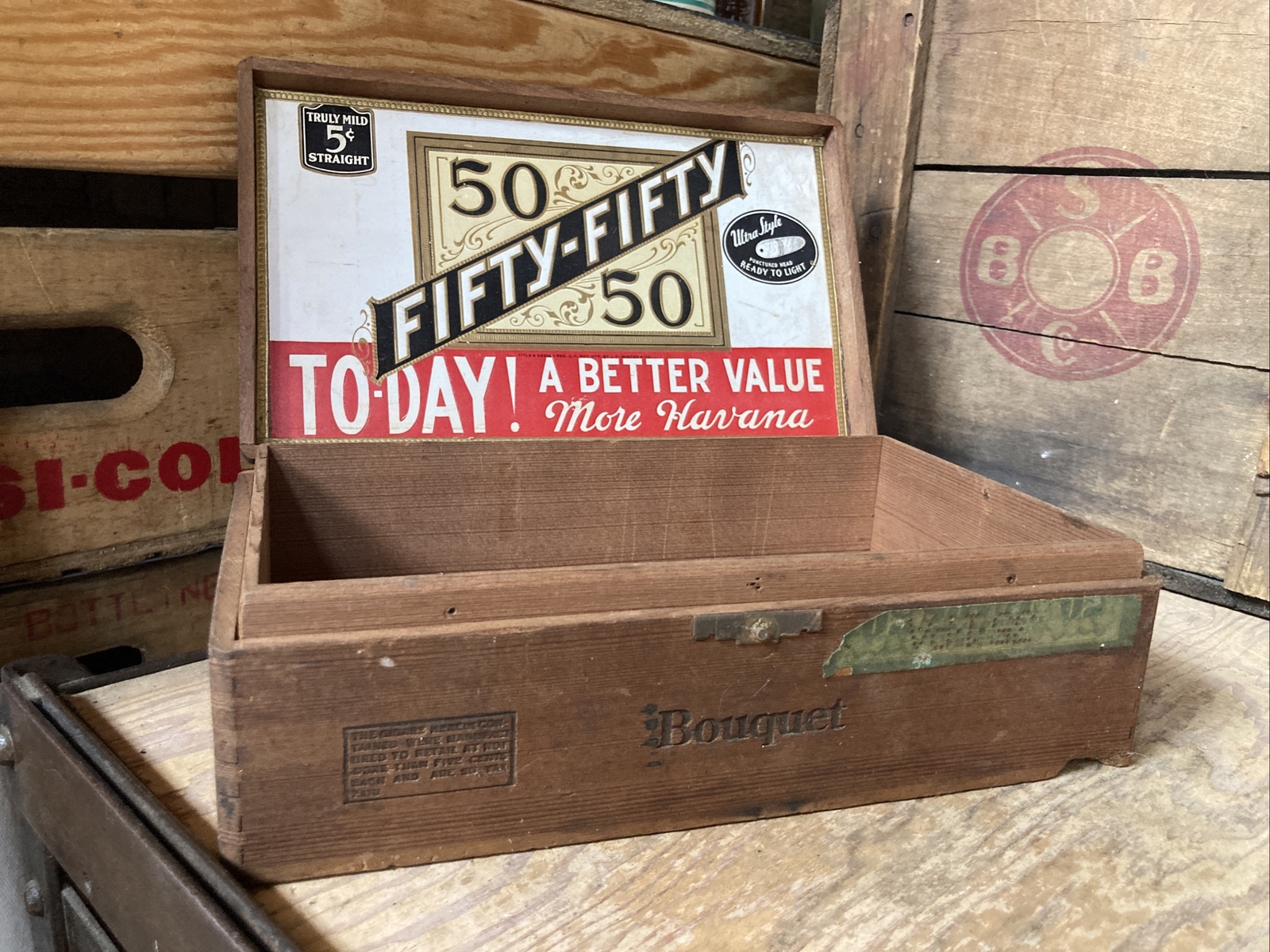 Vintage Fifty-Fifty 50 50 Ultra Style Cigar ￼Box W￼/Label Bouquet  Pennsylvania