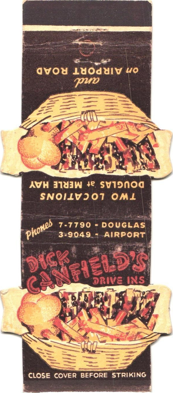 Dick Canfield\'s Drive-Ins Des Moines IA Vintage Matchbook Cover 1940s-50s Dick Canfield\'s Drive-Ins Des Moines IA Vintage Matchbook Cover 1940s-50s