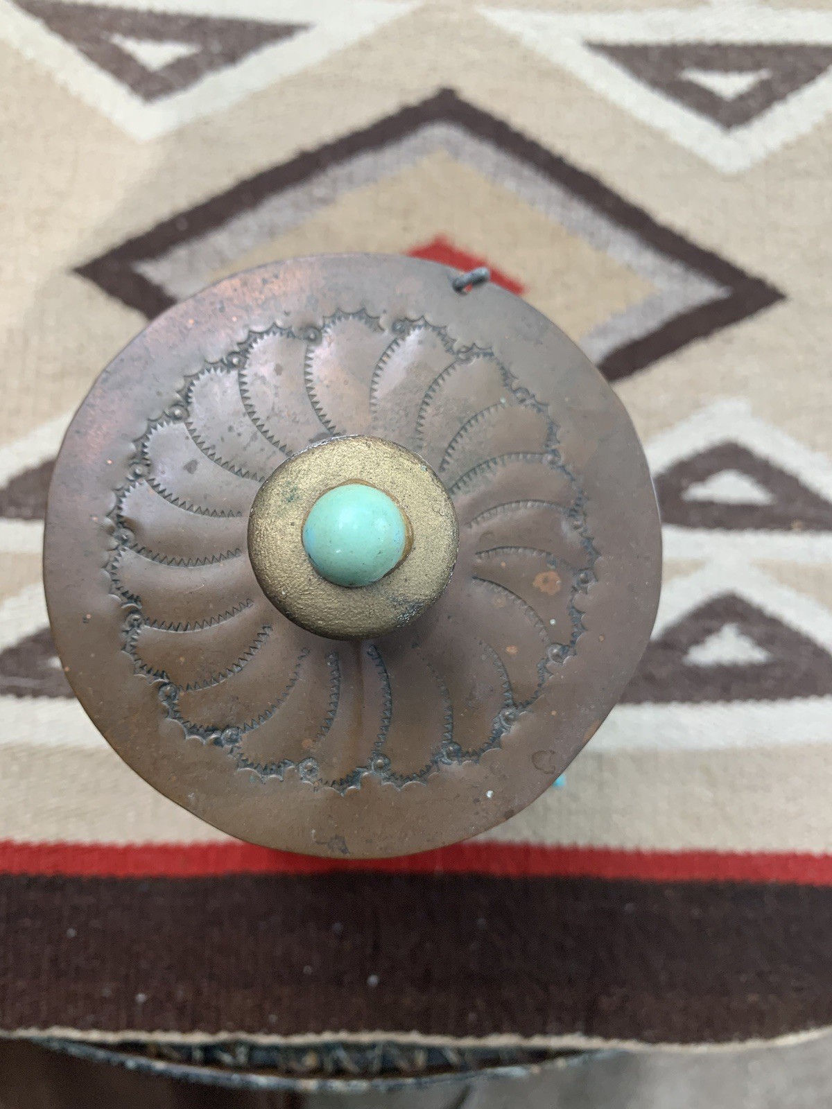 Vtg Southwest Native American Copper Box Tobacco Container Turquoise Navajo 
