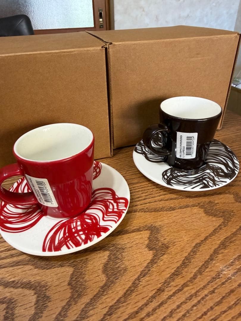 iittala Aika Graphics Cup Saucer Set Heikki Orvola Red Brown Rare Boxed 2009 New