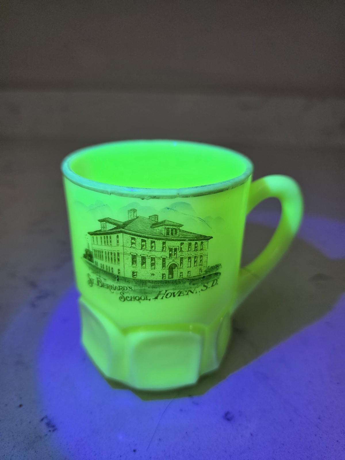 Antique Custard Glass Mug Souvenir State St Bernard\'s School Hoven, SD 3.5\