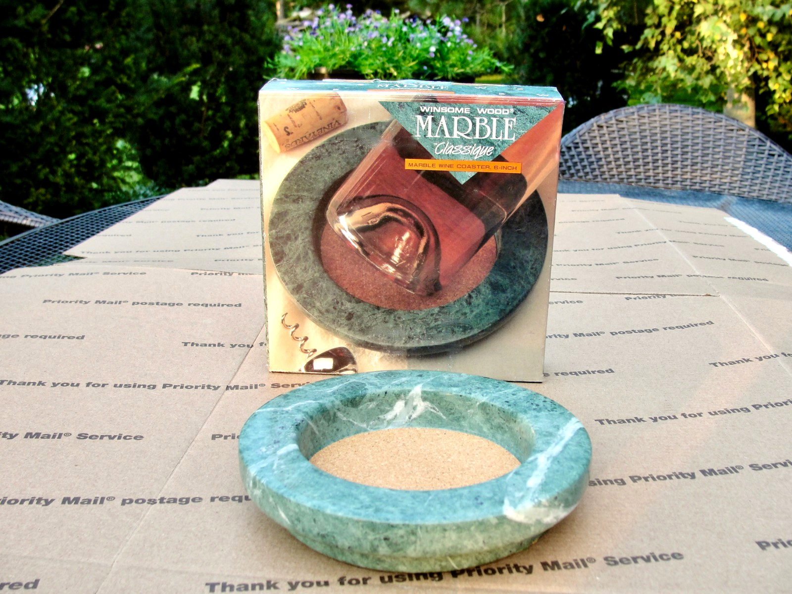 Vintage Green Marble Cork Wine Bottle Coaster, Winsome Wood (NEW IN BOX)