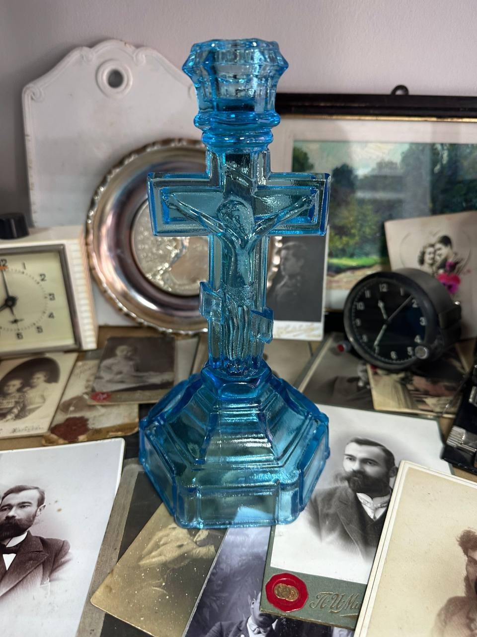 Candlestick Crucifix Orthodox Maltsovskoe Glass Tsarist Russia 19th century Candlestick Crucifix Orthodox Maltsovskoe Glass Tsarist Russia 19th century