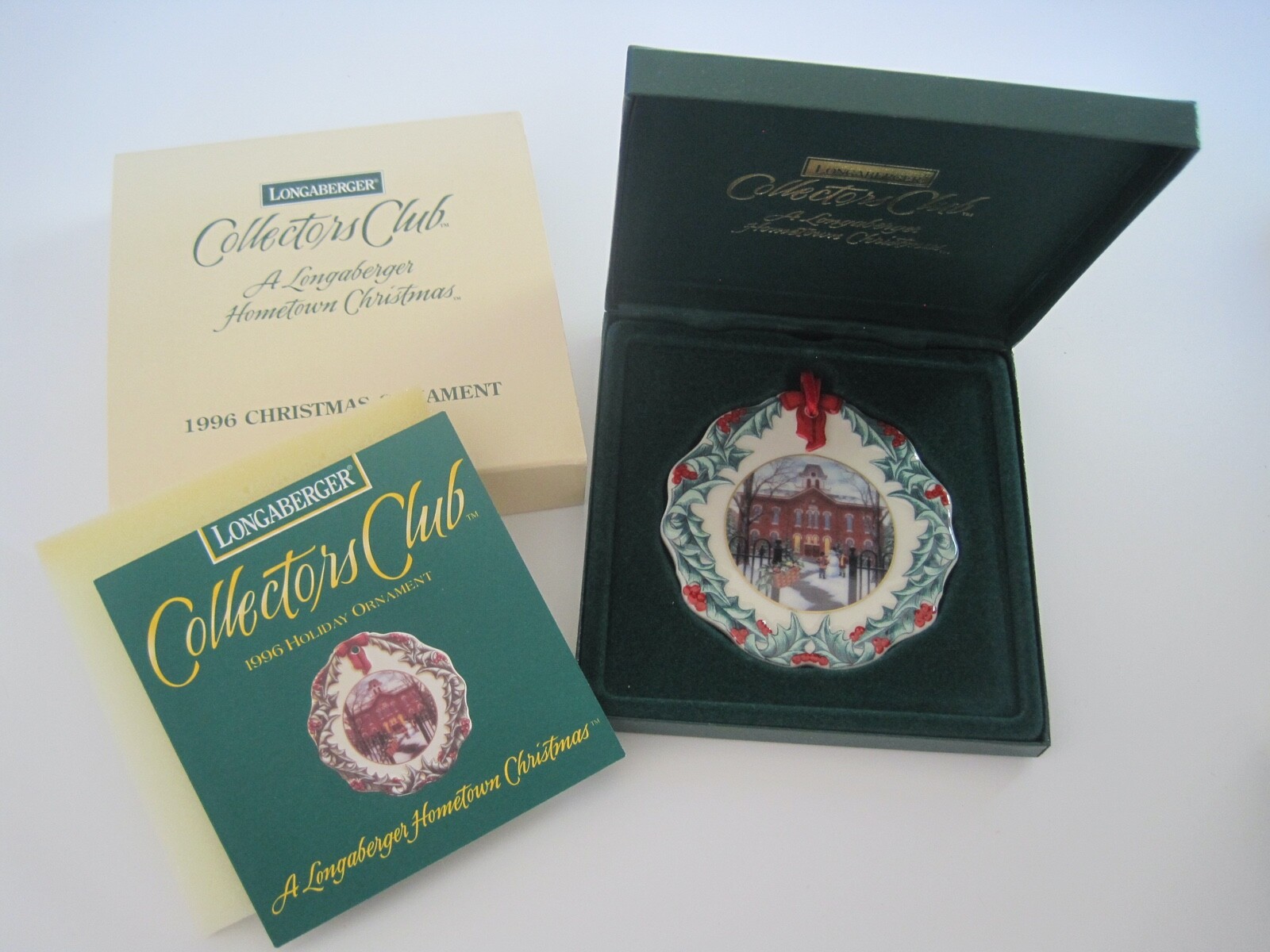 Longaberger Hometown Christmas Ornament w/ Case Flyer & Sleeve 1996