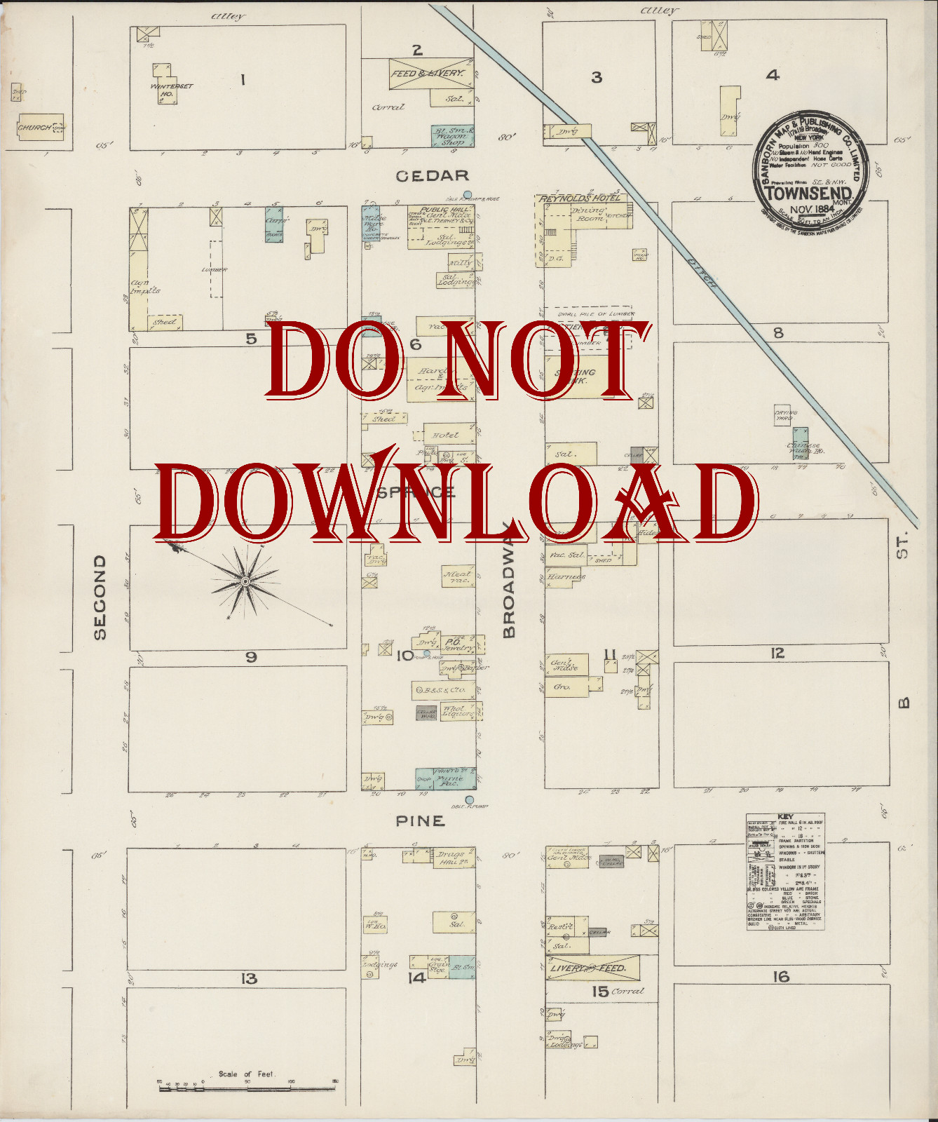 1884  Very Detailed COPY City Map Townsend  Montana Perfect for researchers