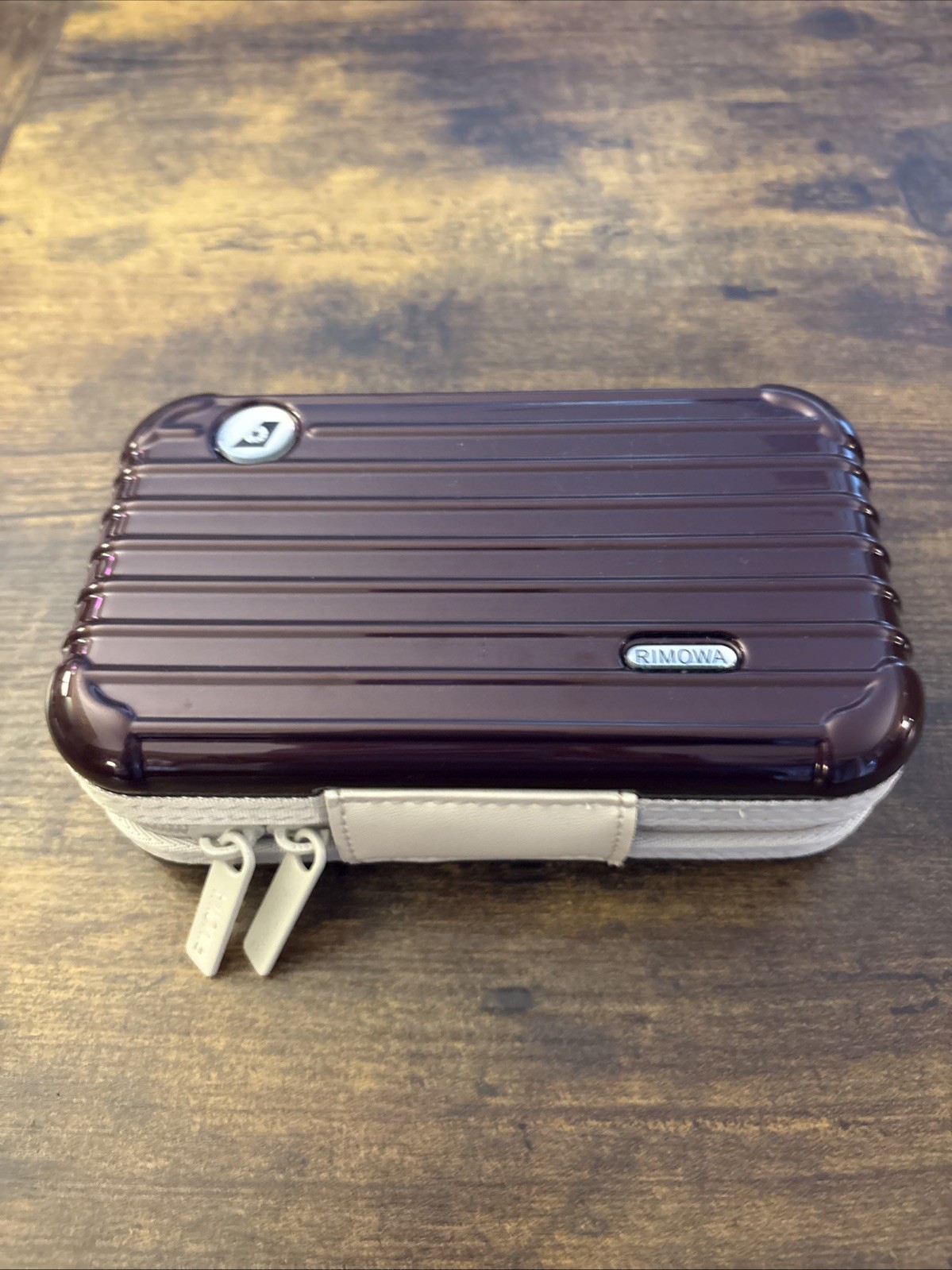 RIMOWA X EVA Air Amenity Kit Case Hard Shell Maroon Burgundy Empty EUC