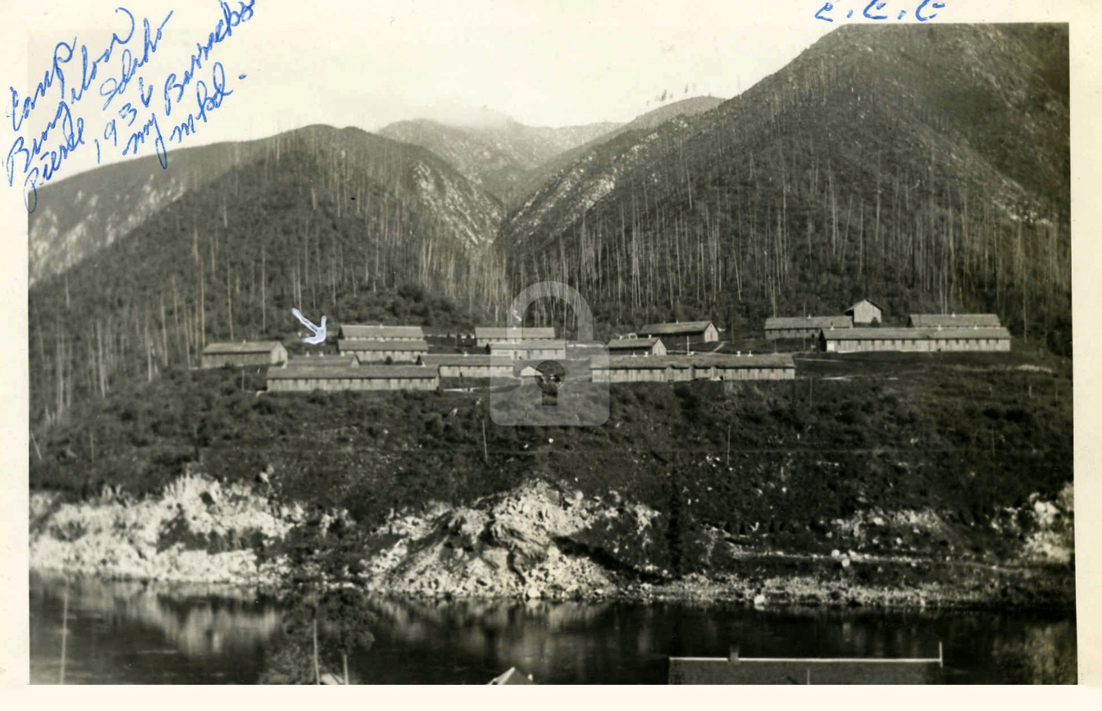 C.C.C. Camp Bungalow at Night 1936 HQ ID Idaho RPPC Photo Postcard COPY
