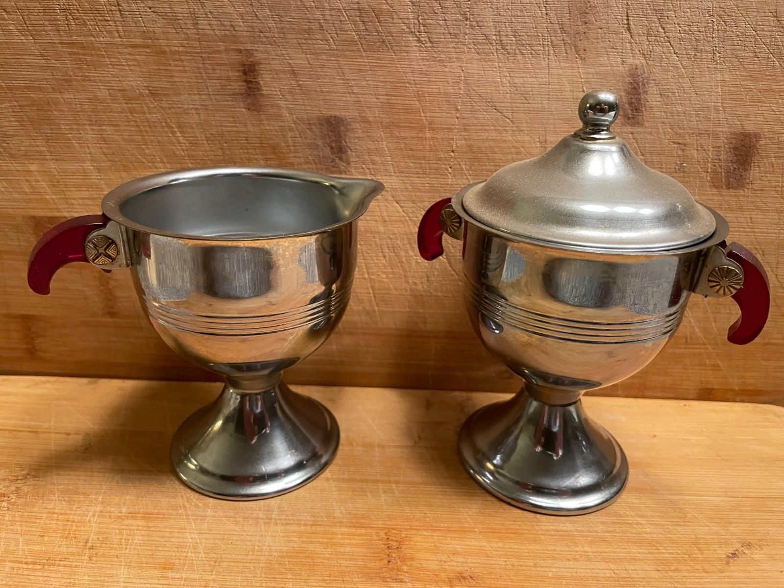 Art Deco Chrome Creamer and Sugar (with lid)