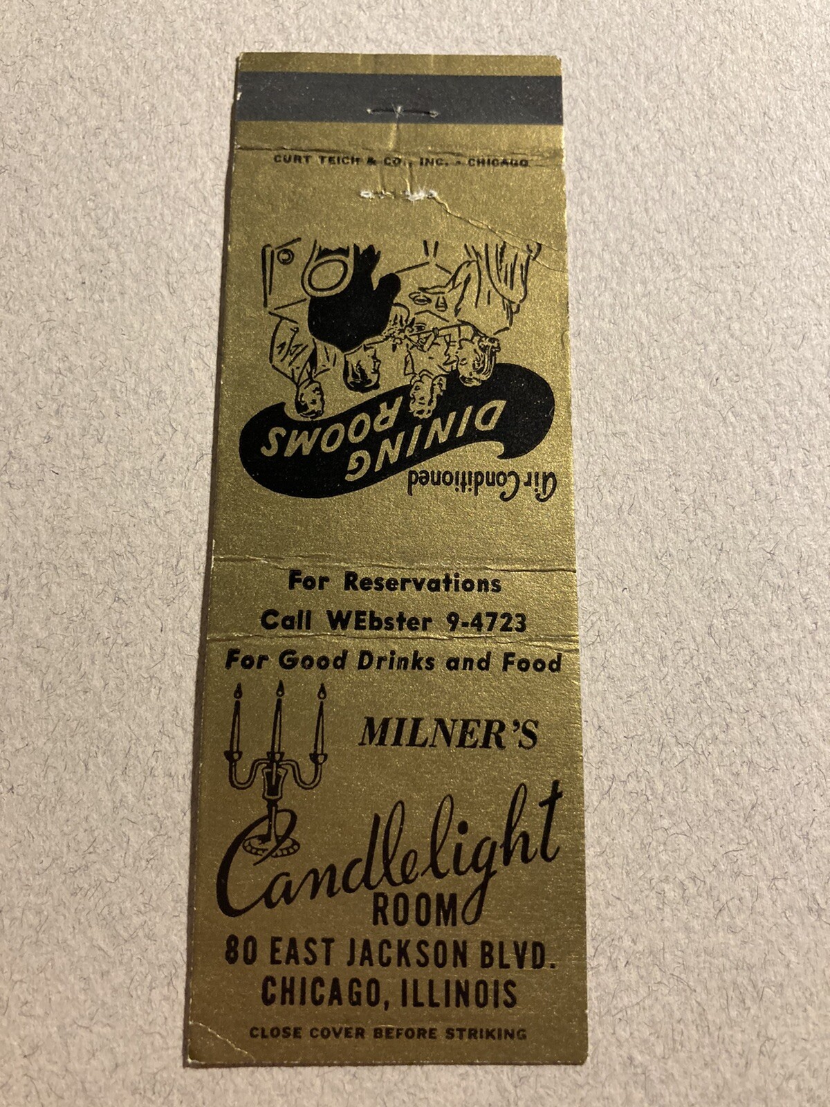 Milner's Candlelight Room Chicago Illinios IL Vtg Matchcover
