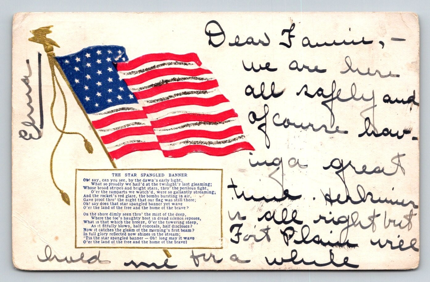 1906 American Flag Star Spangled Banner Poem Herkimer NY Fort Plain Postcard