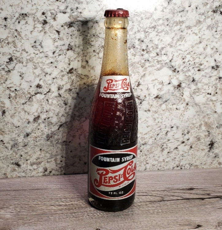 Vintage Pepsi-Cola Fountain Syrup 12 Fl Oz Full Glass Bottle Duraglas 1940\'s Vintage Pepsi-Cola Fountain Syrup 12 Fl Oz Full Glass Bottle Duraglas 1940\'s