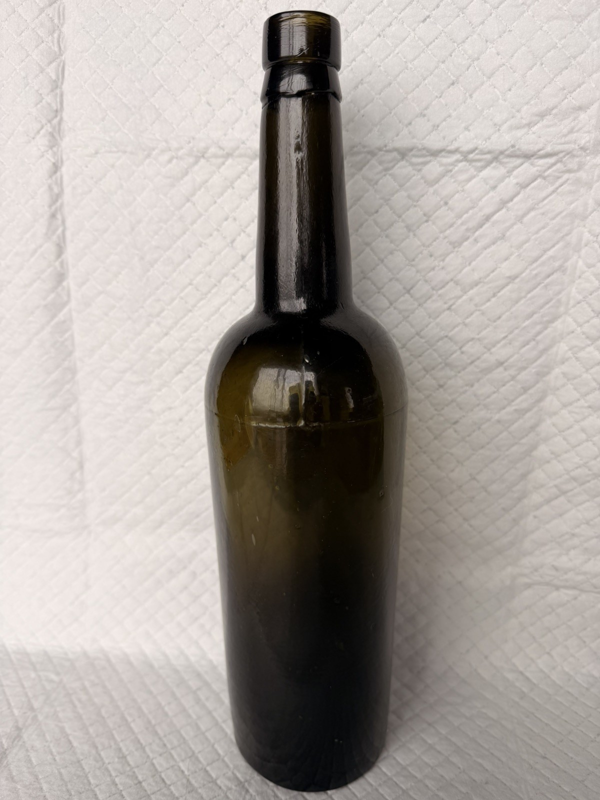 Antique 3-Piece Blown Black Glass Bottle Embossed \