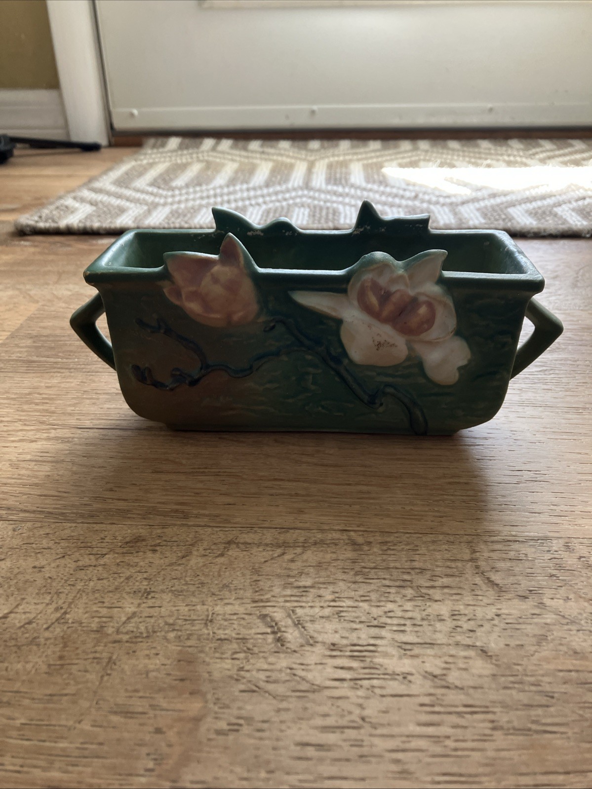 Small Roseville Green Planter Floral -Needs Touch Up-