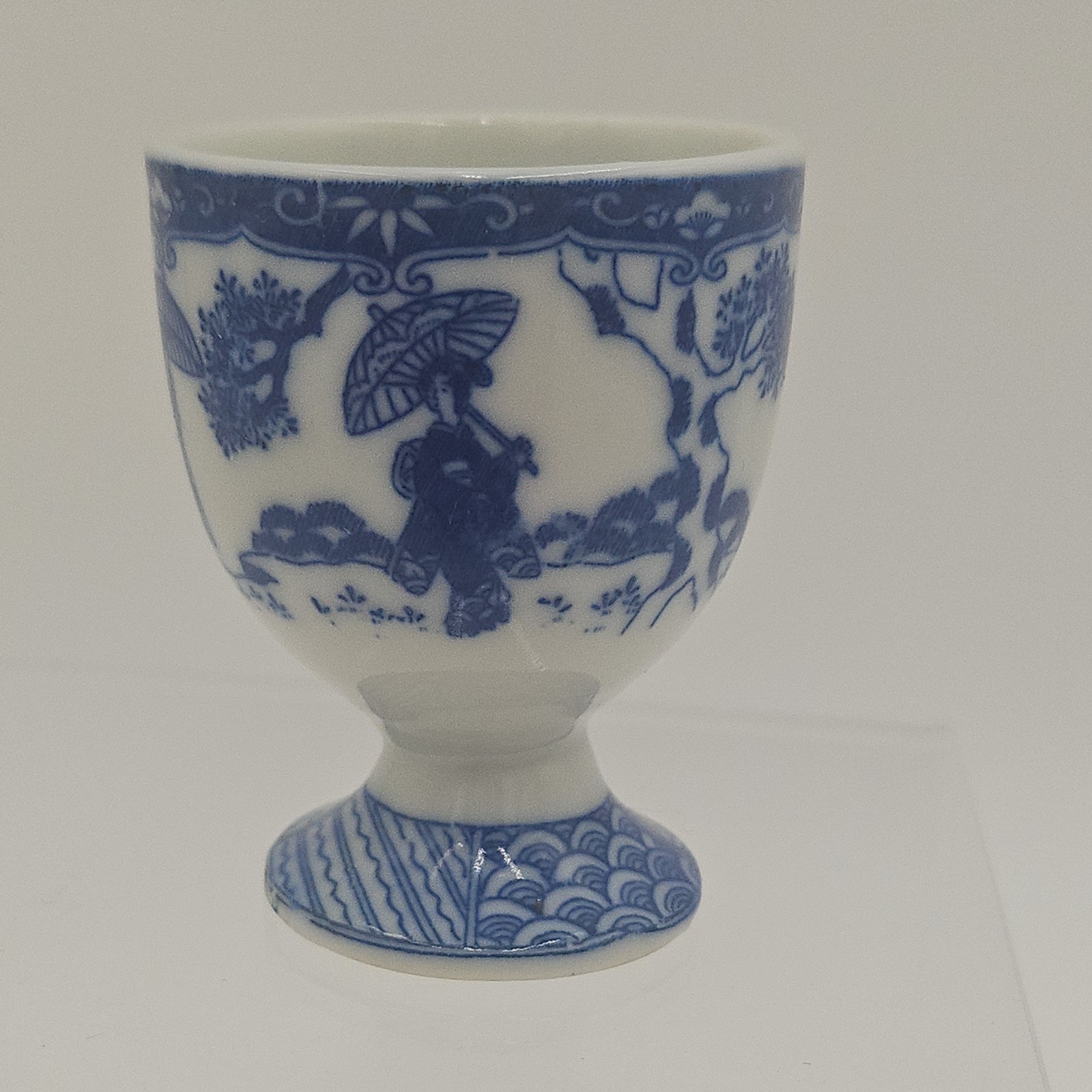 Vintage Japanese Blue And White Porcelain Egg Cup 2.75” Made In Japan